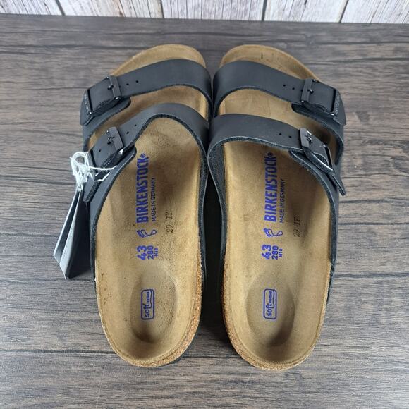 Birkenstock Arizona Soft Footbed Black Leather Duel Strap Men\'s Sz 10 (NWT)
